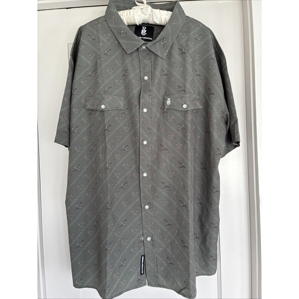 Raised by Coyotes Shirt Green Pearl Snap Snake Western RBC Logo 2XL Performance